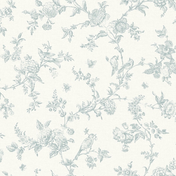 Manhattan Comfort Grenoble Nightingale Seafoam Floral Trail 33 ft L X 205 in W Wallpaper BR4072-70062 - main